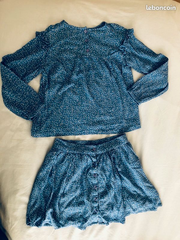 Blouse et jupe bleu Galerie Lafayette 8 ans TBE (image 1)