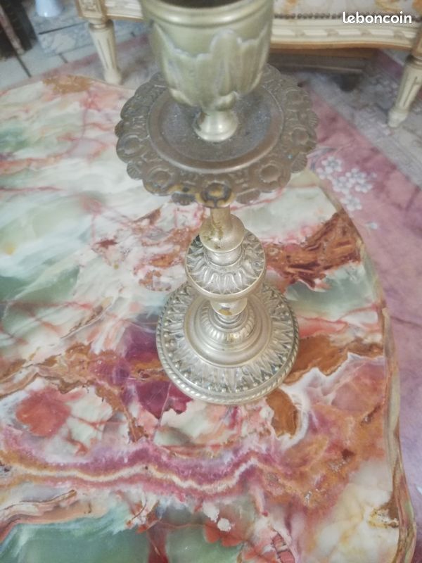 Bougeoir ancien en laiton ciselé – H 21,5 cm – Déco vintage / Brocante (image 2)