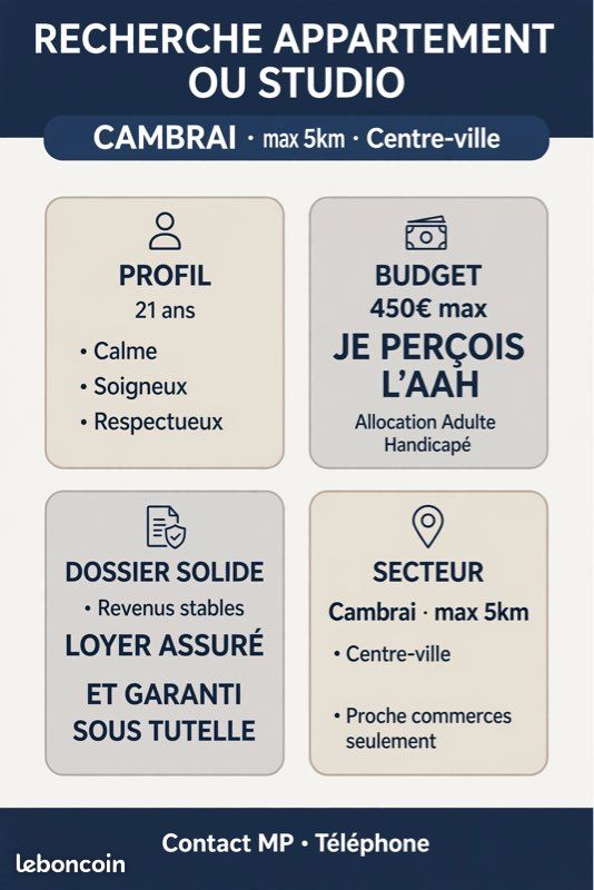 Appartement 2 pièces 20 m² · à Cambrai · 20 m² · 430 €