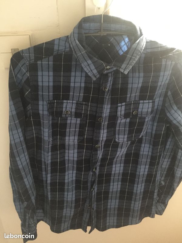 Chemise à carreaux bleu (image 1)