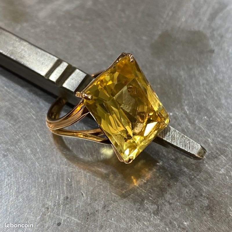 Bague Or 18 Carats Avec Citrine Naturelle - Taille 52, 10,03 G, Style Amitié