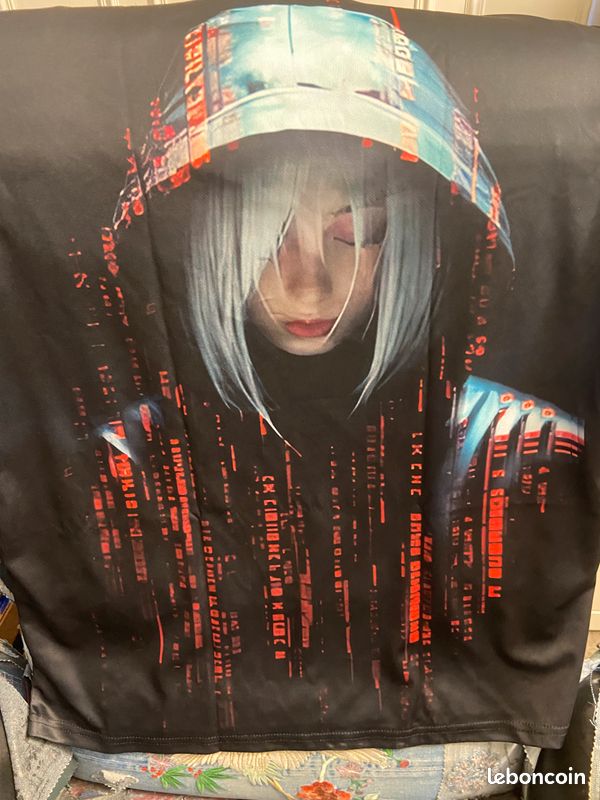 T-shirt imprimé fille cyberpunk casquette néons neuf - taille XL - polyester manches courtes, motif urbain futuriste intégral, léger et respirant (image 12)