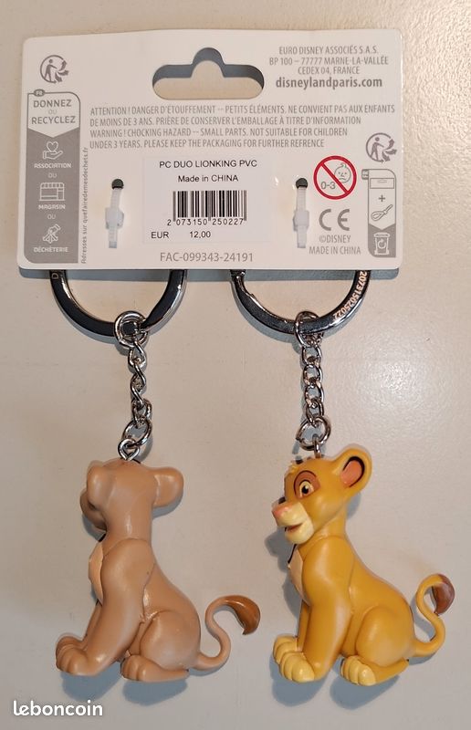 Porte-clés Rond Double Face Imprimé Lion - Tissu, Fabrication Française - Neuf Avec étiquettes