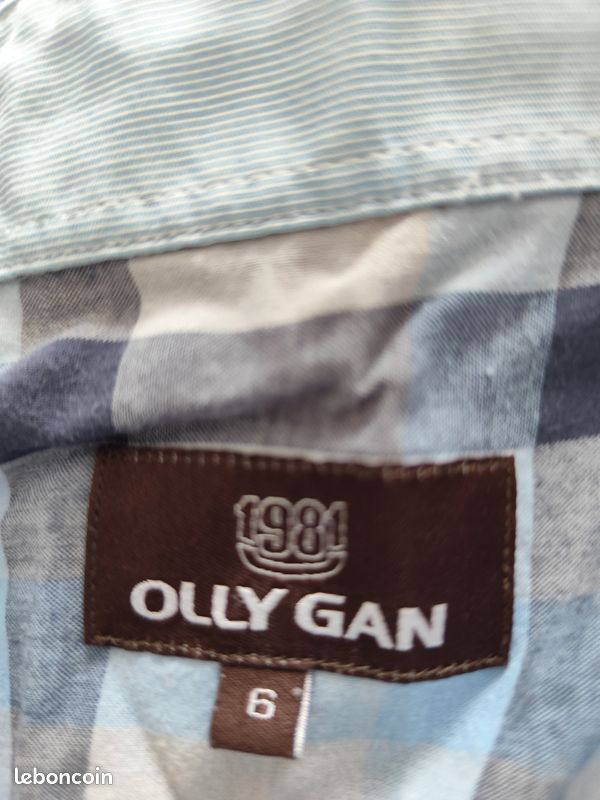 Chemise homme à carreaux bleu et gris sur fond blanc (image 3)