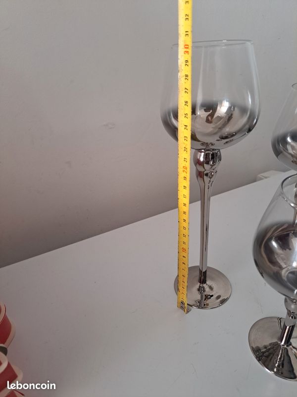 Bougeoir Verre Métallique - Argenté 2 1/4 x 3 1/4 po