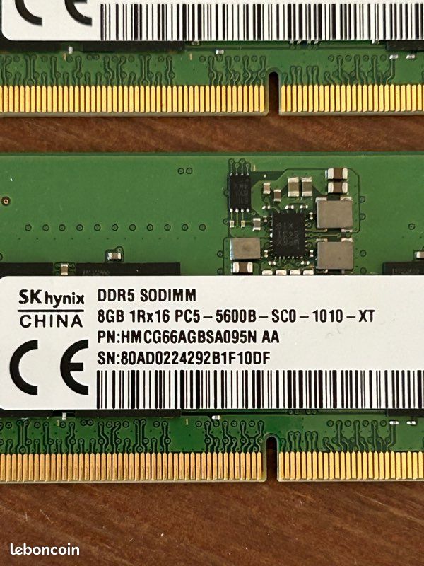 16 Go (2x8 Go) DDR5 5600 MHz SK Hynix – SODIMM Pour PC Portable (occasion)