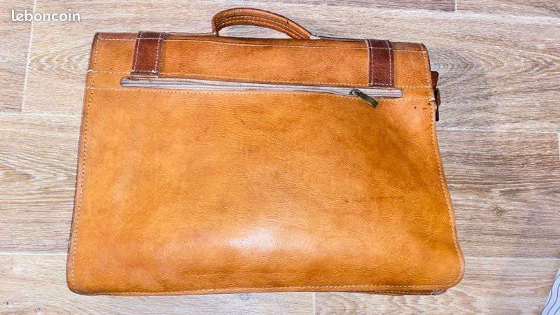 Sac Cartable Vintage En Cuir Marron Pour Femme – Fermeture Rare – Taille 29,5 X 20,5 X 9 Cm