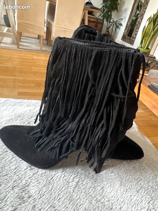 Bottes Franges En Daim Beige Zara - Taille 36 - Style Boho Chic - Occasion