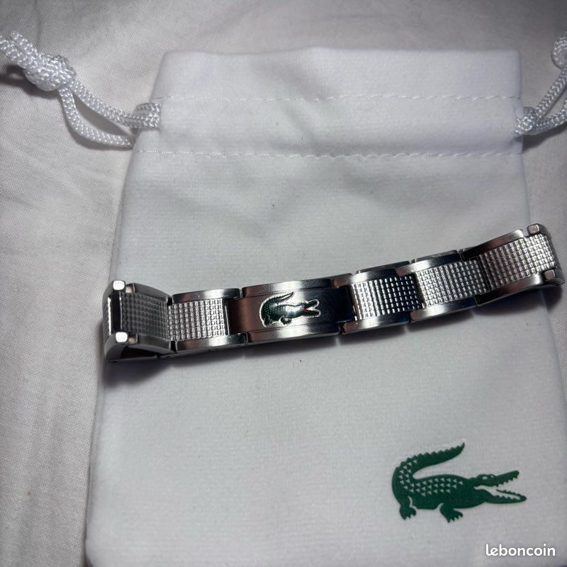 Bracelet Lacoste à maillons homme acier inoxydable argenté logo crocodile vert – coffret + pochon (image 4)