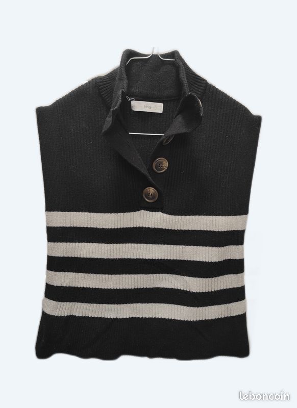 Pull sans manche marine-blanc Femme Mango Taille S Vêtements