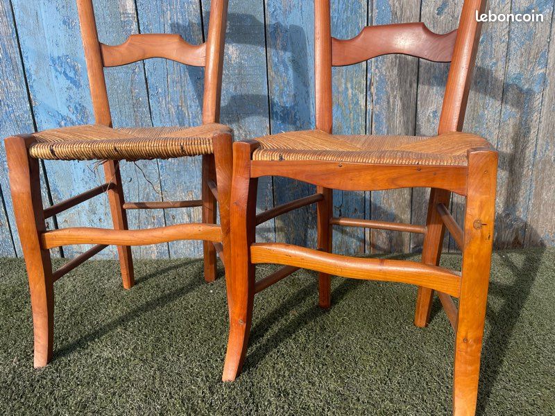 Paire de chaises anciennes bois & paille – Style campagne (image 4)