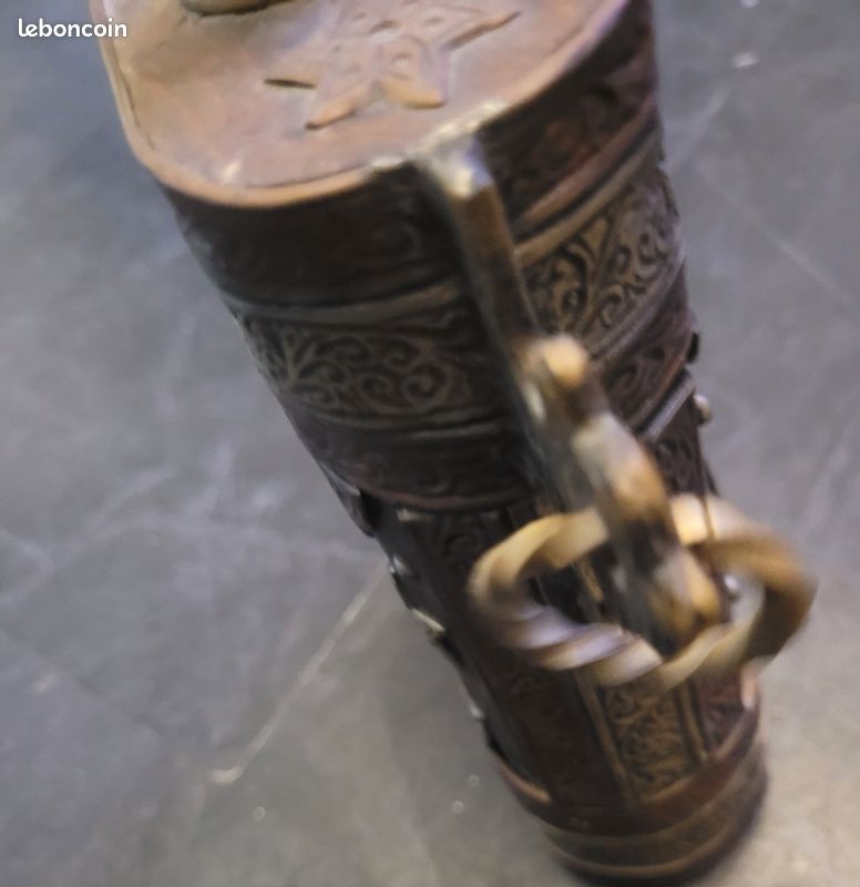 ANCIENNE POIRE A POUDRE OTTOMANE XIX brass powder flask gunpowder persian EUR 59,99 - FR