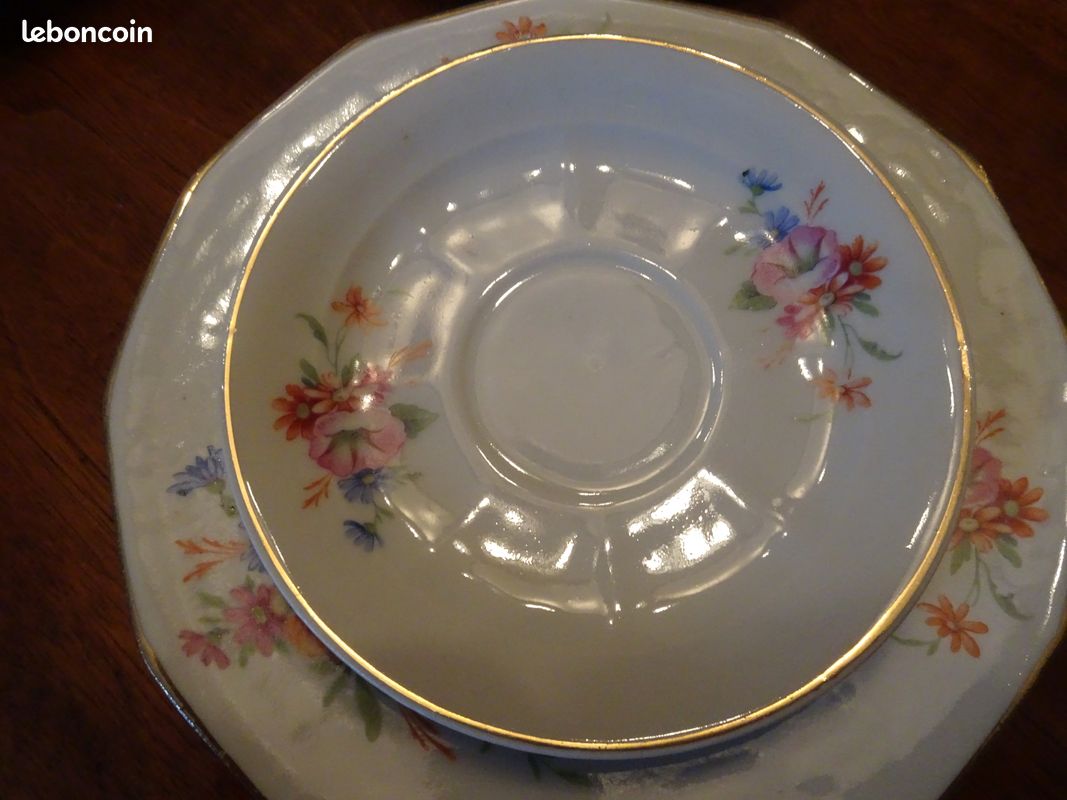 6 Assiettes Creuses Octogonales Arcopal Vintage - Noir Et Blanc - Etat Occasion