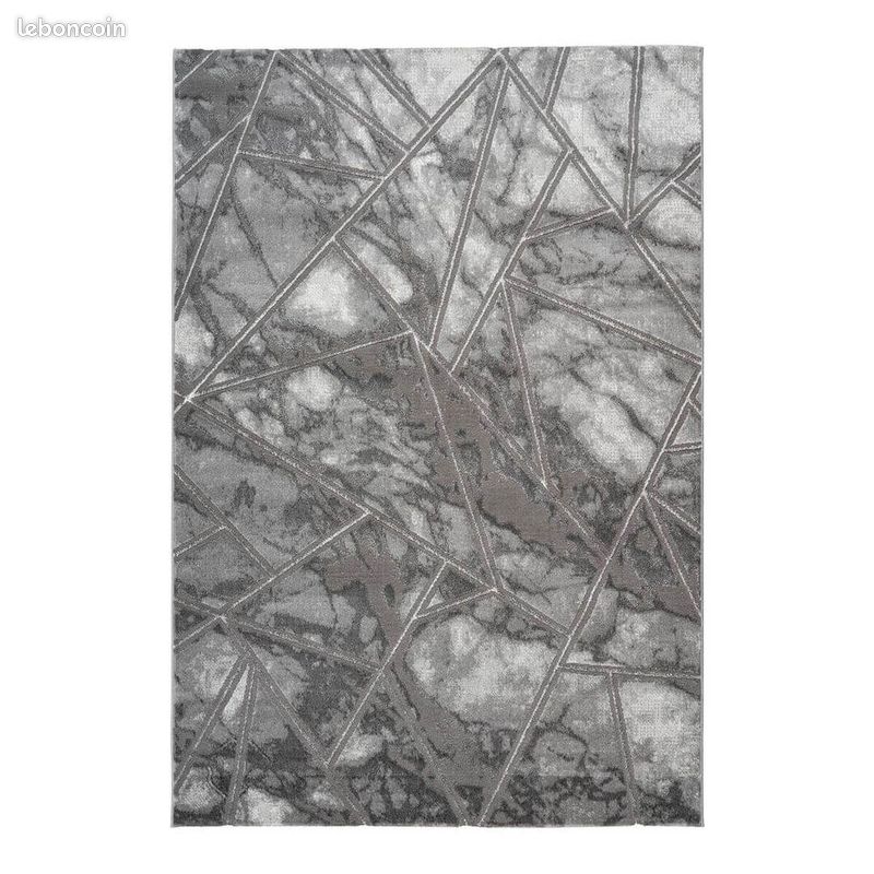 Tapis graphique marbré scandinave pour salon Solna Argenté 80x300 (image 1)