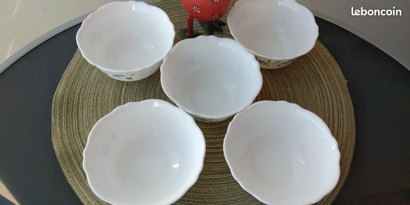 Lot Vintage Arcopal Veronica Myosotis : 2 Plats Ronds Et 2 Saladiers