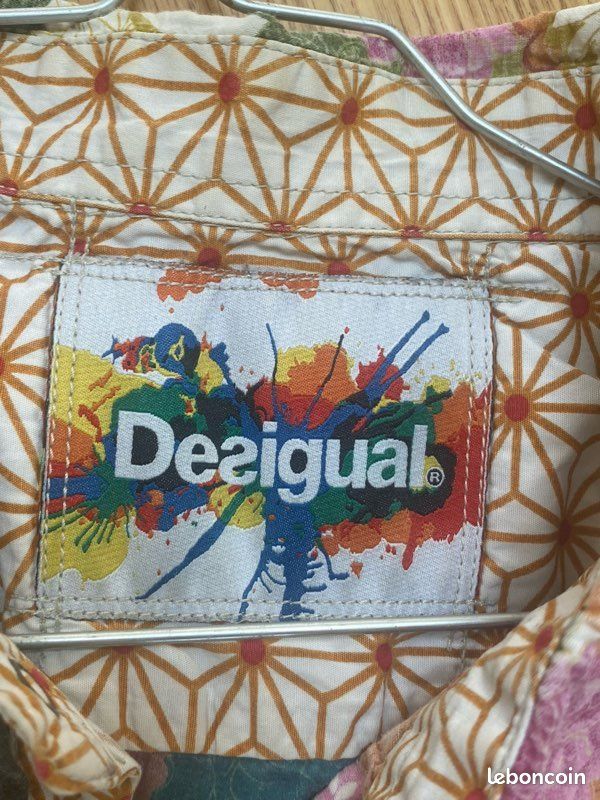 Chemise Desigual Femme Patchwork Floral Japonais Kimono Asanoha Multicolore 100% Coton Manches Courtes Vintage (image 3)