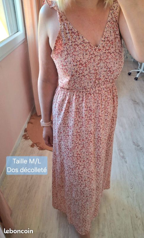 🌸 Magnifique robe longue été femme fleurie rose/terracotta Peace n'love - Taille M/L (image 1)