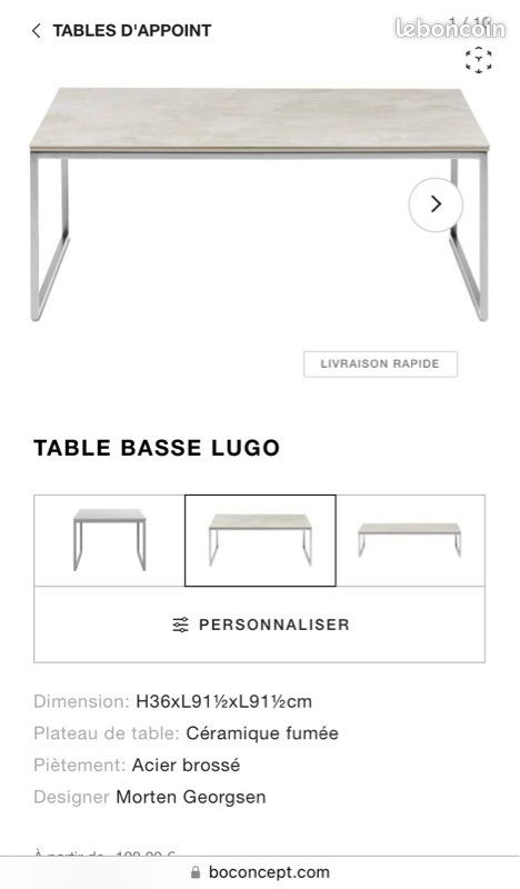 TABLE CÉRAMIQUE BO CONCEPT LUGO NEUVE 91x91 H36 (image 4)