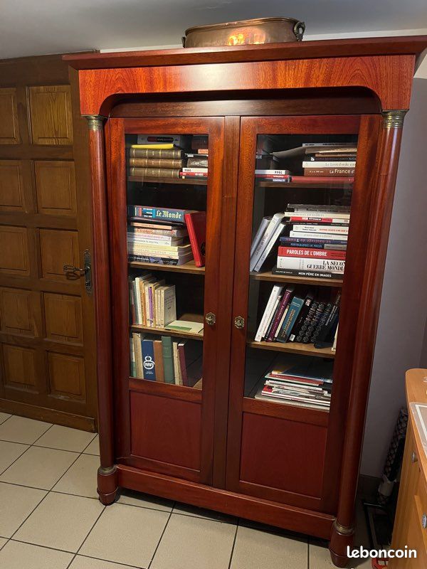 Bibliothèque vitrine ancienne style Empire / Louis-Philippe – En bois massif (image 2)