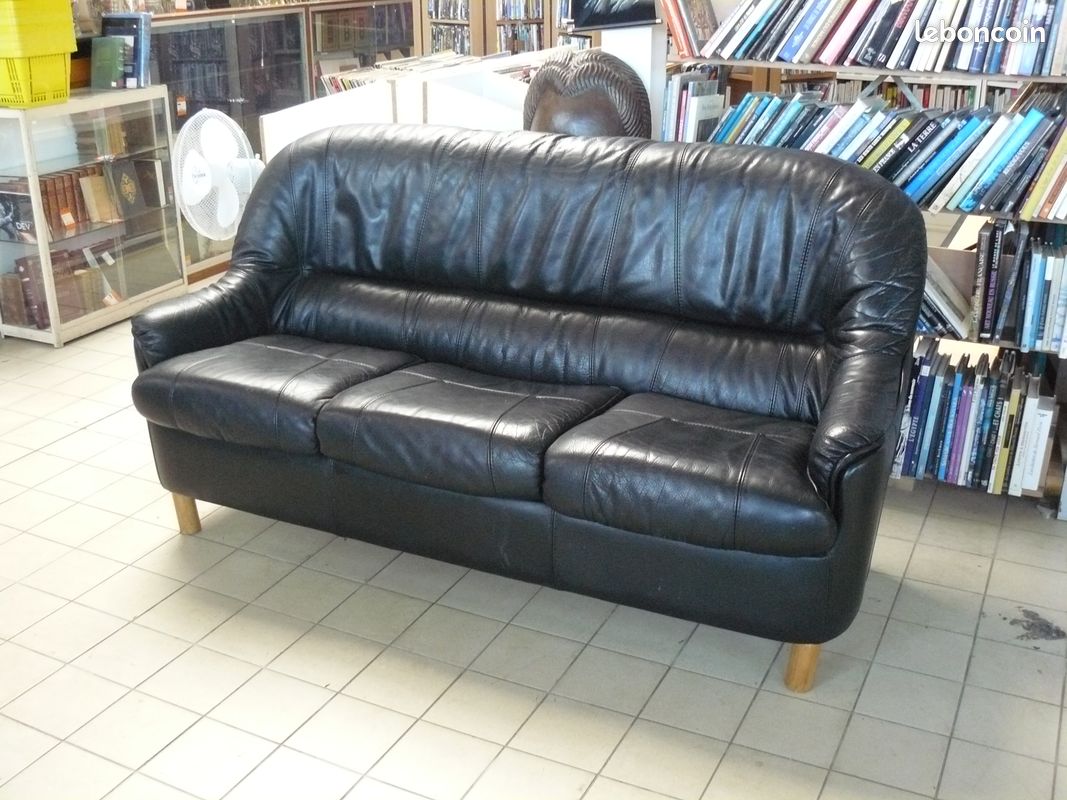 Canapé cuir noir ( 8421-17) (image 1)