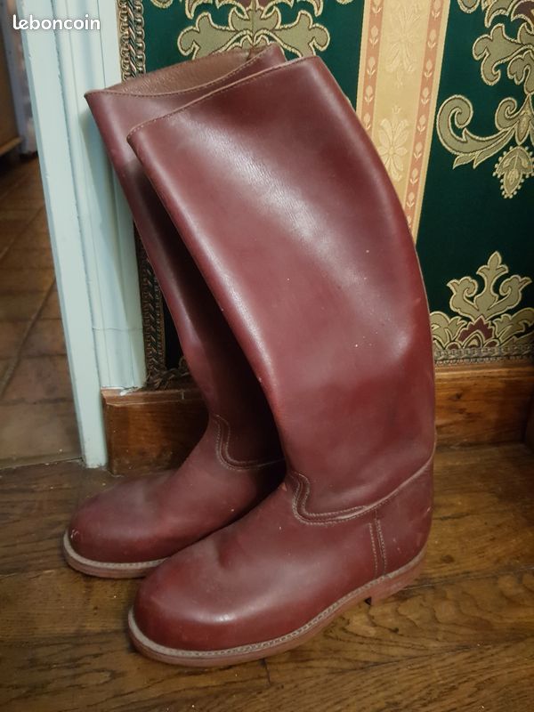 Bottes D'équitation Hautes Style Officier Britannique Vintage - Fabriquées En Angleterre, Taille 8.5 (US 9) Avec Doublure Rouge