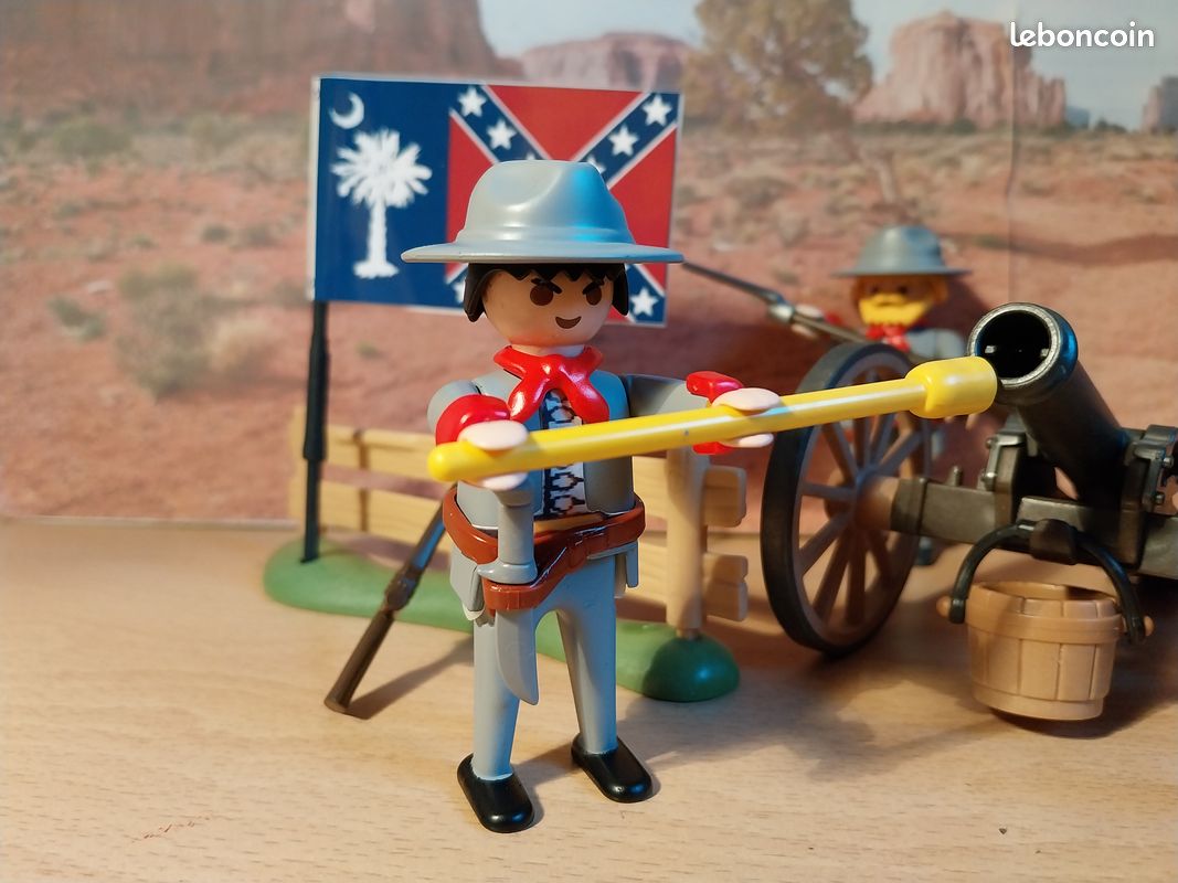 WM PLAYMOBIL FORT Us Chariot Tire Canon Soldat Nordiste Western EUR 25