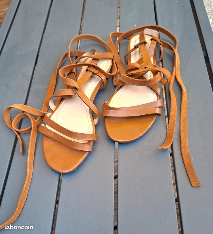 Sandales cuir cognac à lanières 38 Massimo Dutti (image 1)