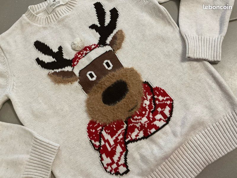 Pull beige H&M 8-10 ans cerf écharpe bonnet hiver Noël CAO74 (image 14)
