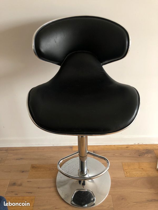 Siège de bar en cuir noir et métal (image 1)