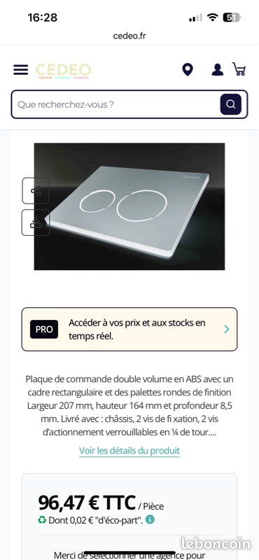 Plaque de commande wc pour la chasse d’eau (image 1)
