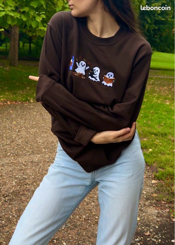 Sweat Halloween Femme - Manches Longues Imprimé Fantôme Mignon - Look Décontracté Et Fun Pour L'automne