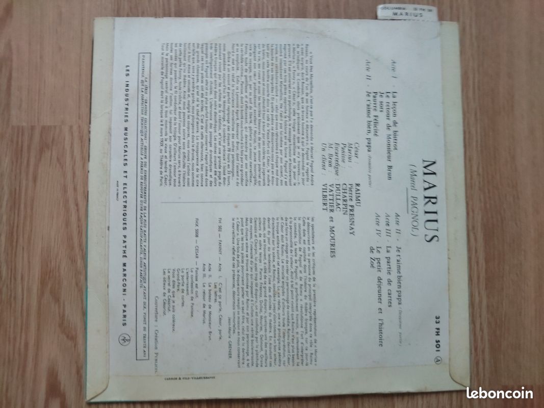 Vinyl Marius de Marcel pagnol (image 2)