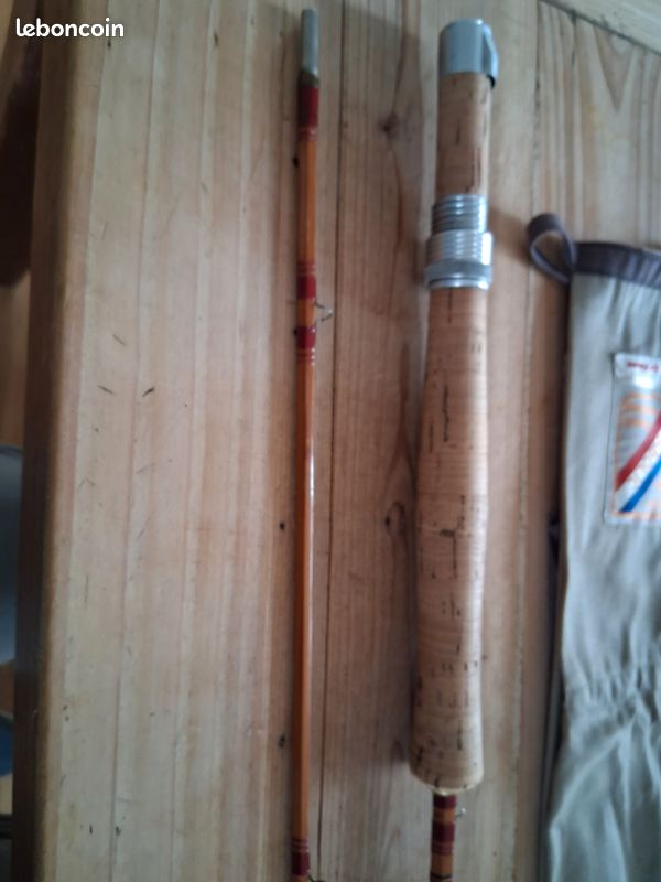 ancienne canne a peche en bambou refendu 5 brins collector dans sa