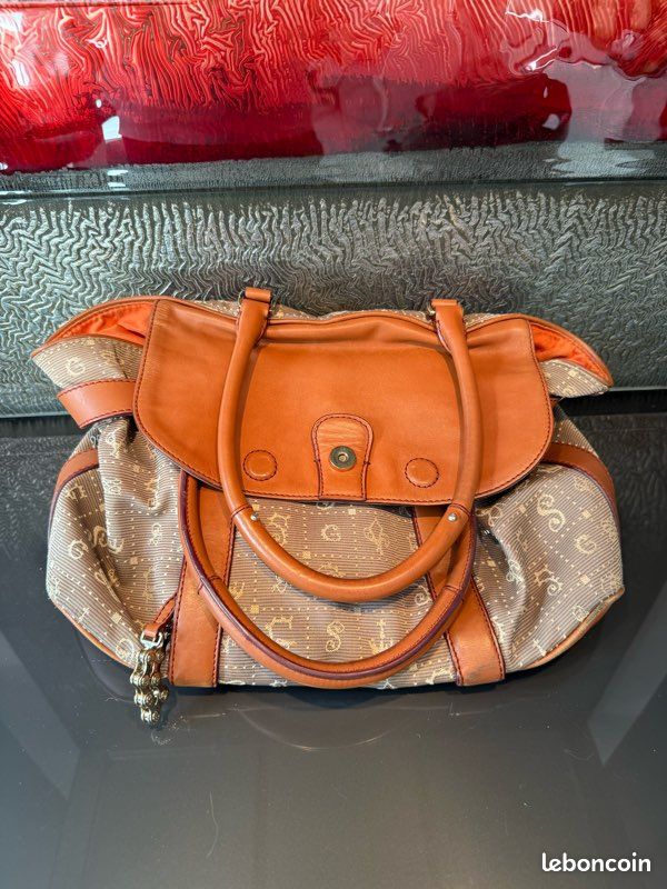 Sac LANCEL vintage cuir cognac & toile monogrammée – Hologramme - grand format (image 1)