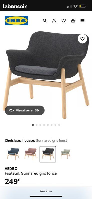 Fauteuil style scandinave IKEA gris tissu (image 6)