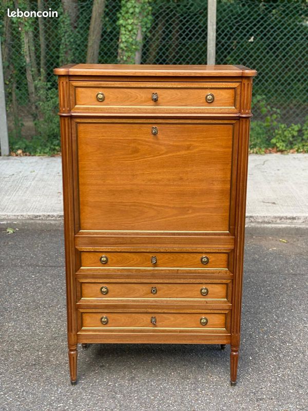 Secrétaire à abattant style Louis XVI en bois massif laiton bureau/commode (image 1)