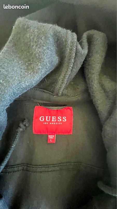 Blouson denim toile enduite noir Guess Taille L avec capuche (image 3)