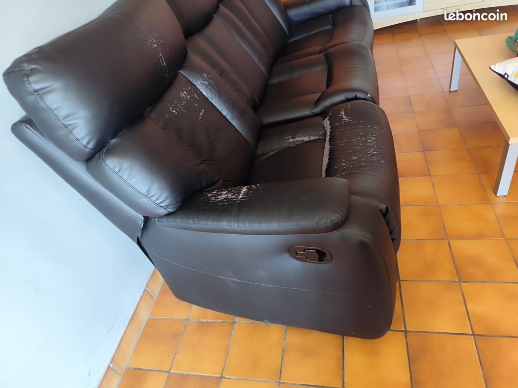 Canapé/fauteuils 3 places en cuir noir avec fauteuils relax (image 6)