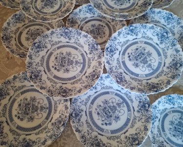Années 1980 Assiette à dessert Arc Arcopal France Modèle Vénorica Fleurs bleues Myosotis