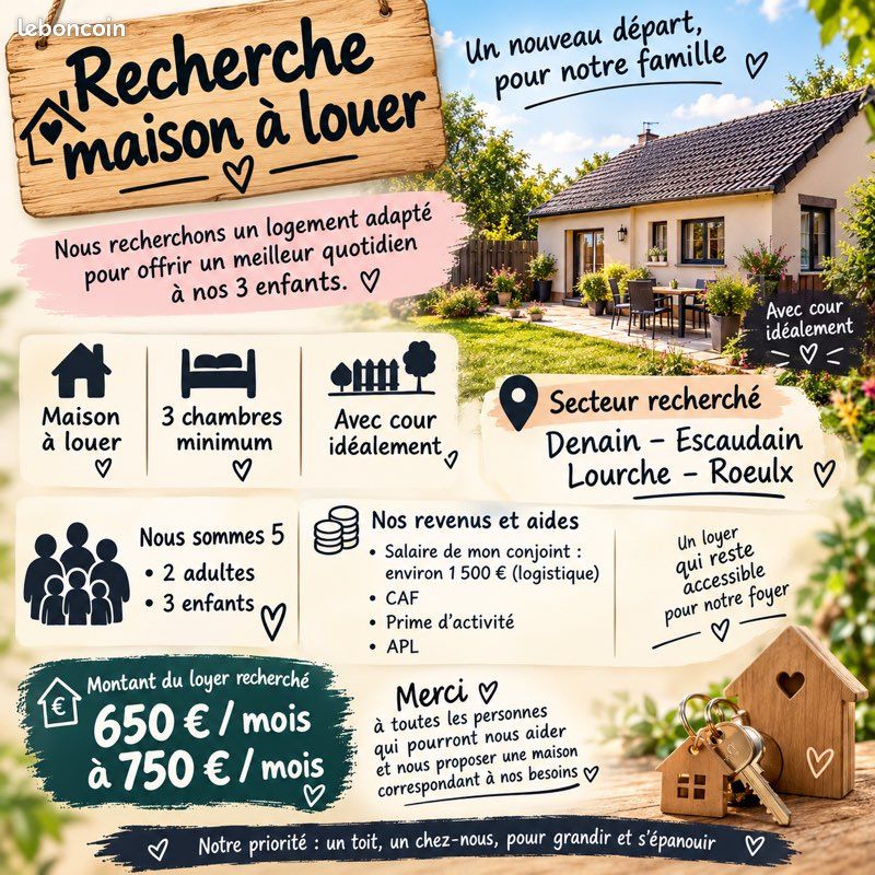 Maison 4 pièces 70 m² · à Denain · 70 m² · 600 €/mois