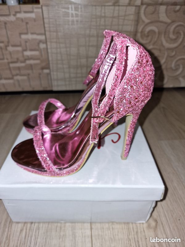 Chaussures à Talons Aiguille 10-12 cm Sandales Rose vif Paillettes