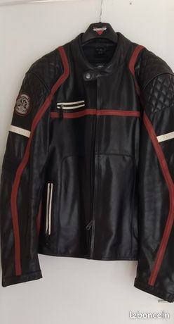 Blouson moto Karno en cuir noir pour homme avec protection dorsale - moto  scooter marseille - Occasion Moto