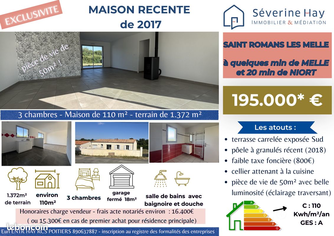 Maison 5 pièces 115 m² · à Saint-Romans-lès-Melle · 115 m² · 195 000 €