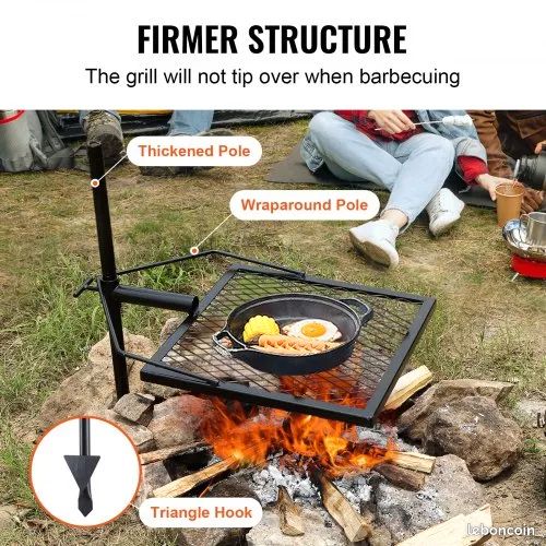 Grille de Feu de Camp Pliable, Foyer de Camping, Grille en Acier Inoxydable 304, avec Sac de Transport