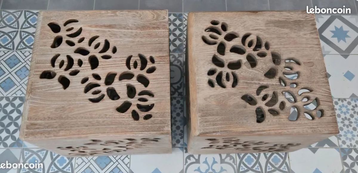Tables basses tabourets cubes paulownia lot de 2 (image 5)