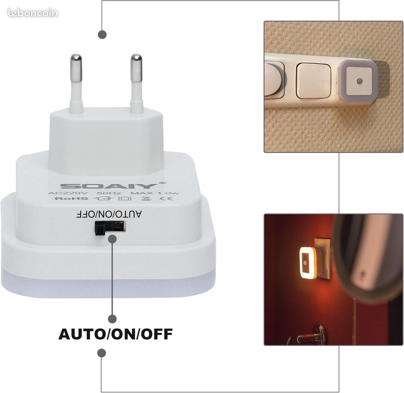 Veilleuse Intelligente à Détecteur De Mouvement – ​​Veilleuses Automatiques Rechargeables 5 En 1, Lampe De Poche D'urgence Portable Et à Brancher | Leroy Merlin