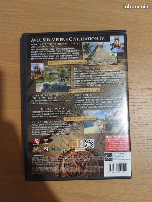Jeu PC Sid Meier's Civilization IV 4 En Français - Bon état, Avec Notice, Pour Stratégie