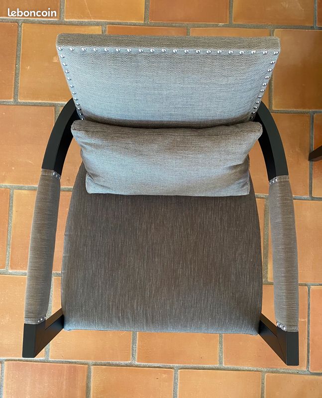 LOT de 2 Fauteuils Tissu et Bois Marron/noir/ Design Haut de gamme (image 3)