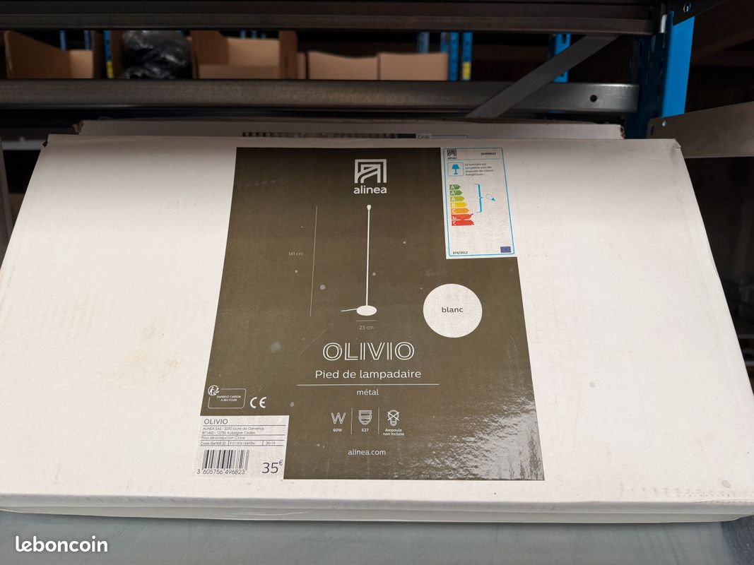 Pied de lampadaire métal blanc ref Olivio 23 x H 141 cm Alinea neuf (image 1)