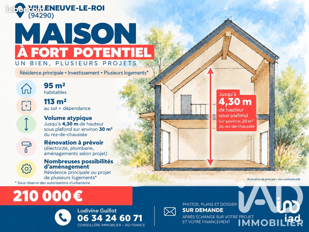 Maison 4 pièces 95 m² · à Villeneuve-le-Roi · 95 m² · 210 000 €
